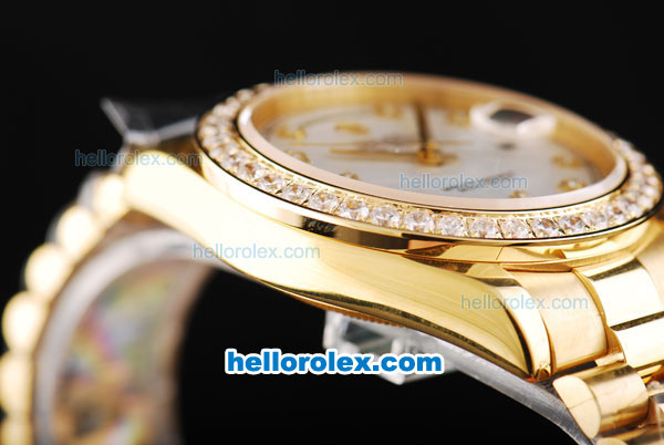 Rolex Day Date II Automatic Movement Full Gold with Diamond Bezel-White Dial and Diamond Markers - Click Image to Close